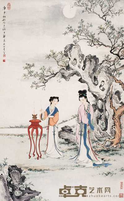 郑慕康 1980年作 拜月图 立轴 95×59cm